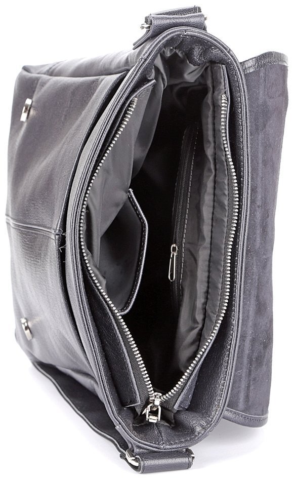 Чоловіча шкіряна сумка чорного кольору з довгим плечовим ремінцем SHVIGEL 2400919