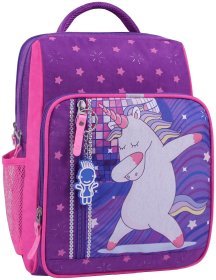 Рюкзак школьный для девочек с принтом единорожки фиолетового цвета Bagland 111425