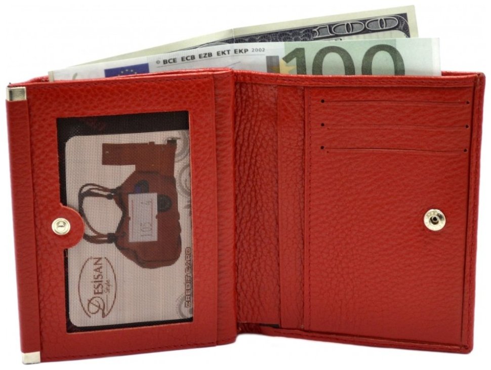 Красный женский кошелек двойного сложения из натуральной кожи Desisan 81425 modnotak фото №3