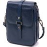 Мужская маленькая сумка на плечо из натуральной фактурной кожи синего цвета Vintage (20694) - 1