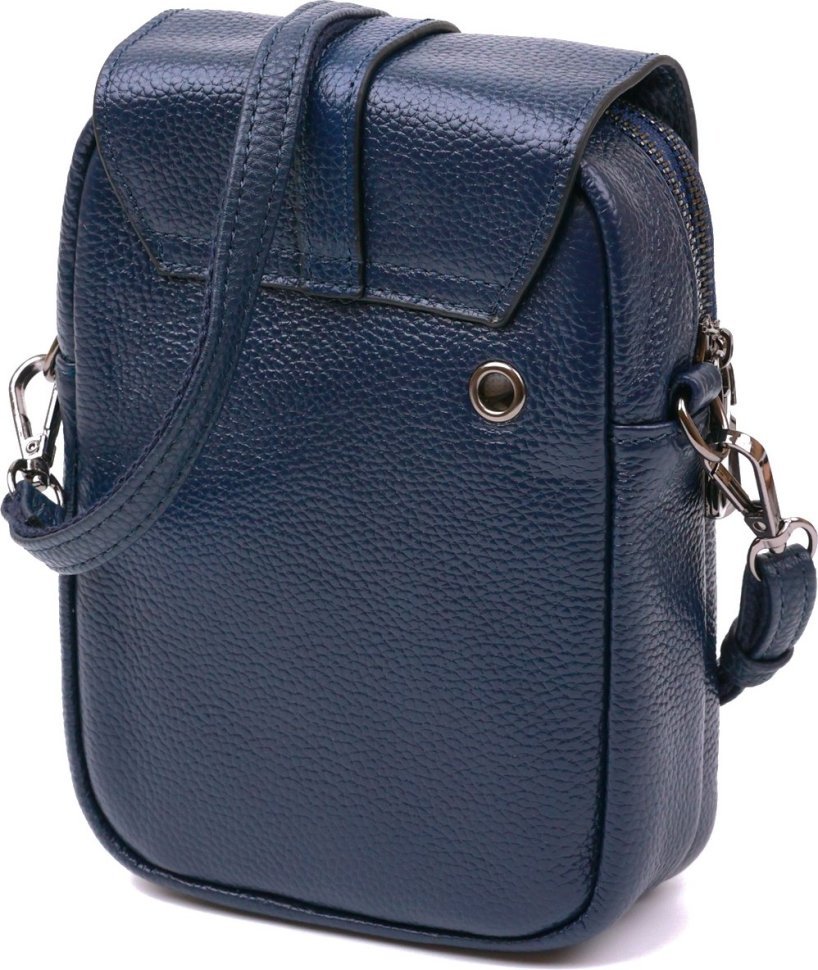 Чоловіча сумка на плече з натуральної фактурної шкіри синього кольору Vintage (20694)