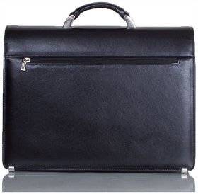 Добротний чоловічий портфель із гладкої шкіри чорного кольору з клапаном Desisan 81725