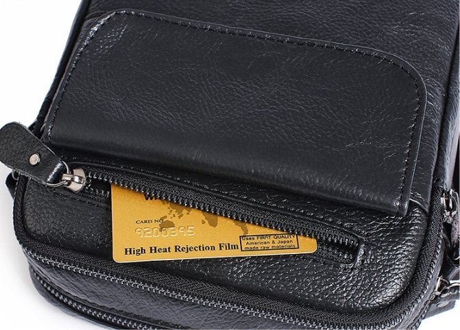 Маленька чорна сумка-планшет з фактурної шкіри на дві блискавки VINTAGE STYLE (14609)