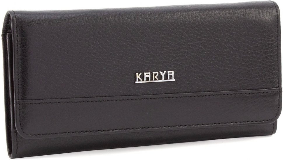 Діловий жіночий гаманець чорного кольору з натуральної шкіри KARYA (17113)