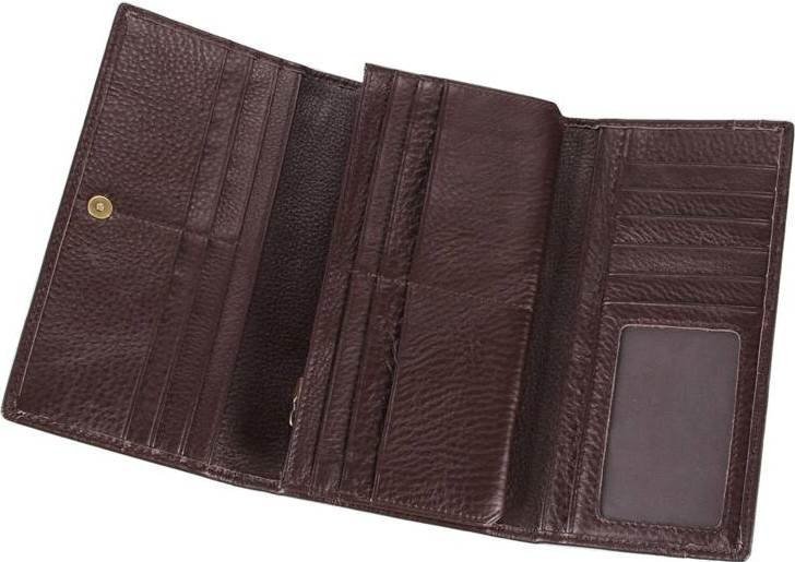 Чоловік довгий гаманець з натуральної шкіри коричневого кольору на кнопці Vintage (14537)