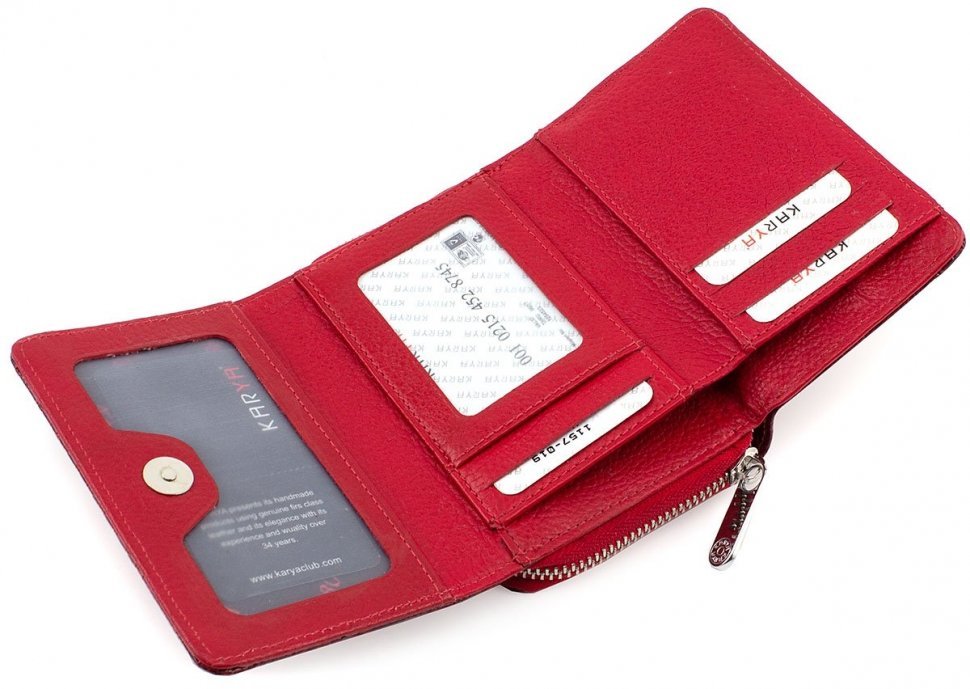 Практичный кошелек красного цвета с фиксацией на магнит KARYA (1157-019)
