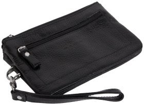 Барсетка з кистьовим ремінцем на блискавці у шкірі флотар Vip Collection 102625 (чорна)