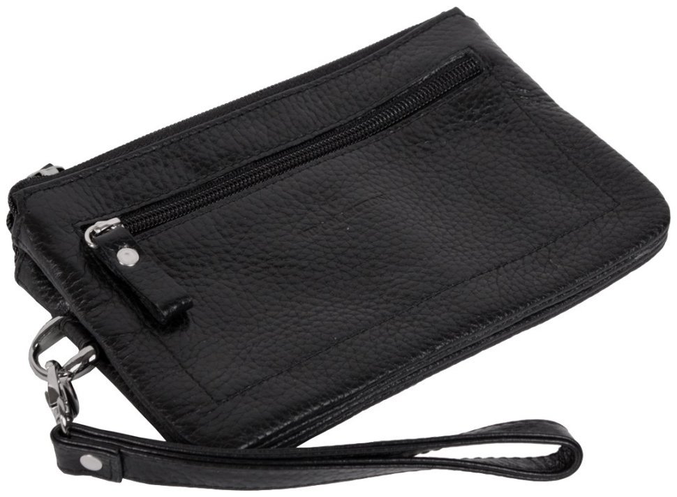 Барсетка з кистьовим ремінцем на блискавці у шкірі флотар Vip Collection 102625 (чорна) фото №1 Барсетка з кистьовим ремінцем на блискавці у шкірі флотар Vip Collection 102625 (чорна) modnotak фото №1