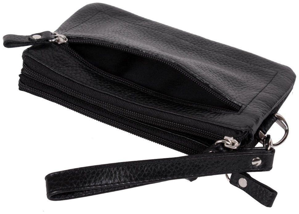 Барсетка з кистьовим ремінцем на блискавці у шкірі флотар Vip Collection 102625 (чорна) фото №5 Барсетка з кистьовим ремінцем на блискавці у шкірі флотар Vip Collection 102625 (чорна) modnotak фото №5