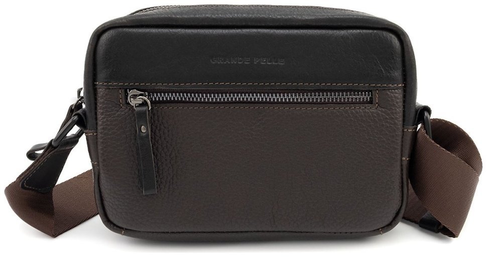 Кожаная мужская сумка кросс-боди горизонтальная Grande Pelle 102725 коричневая modnotak фото №4