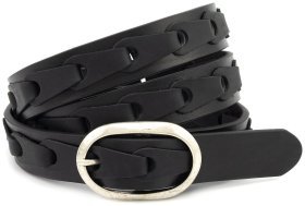 Ремінь жіночий плетений з італійської шкіри Gherardini 30126 чорний