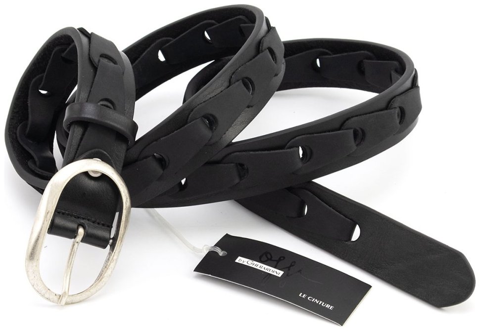 Ремень женский плетенный из итальянской кожи Gherardini 30126 черный фото №4 Ремень женский плетенный из итальянской кожи Gherardini 30126 черный modnotak фото №4