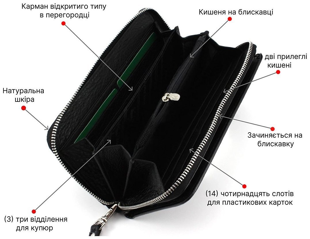 Шкіряний чоловічий гаманець-клатч на блискавці з блоком під картки