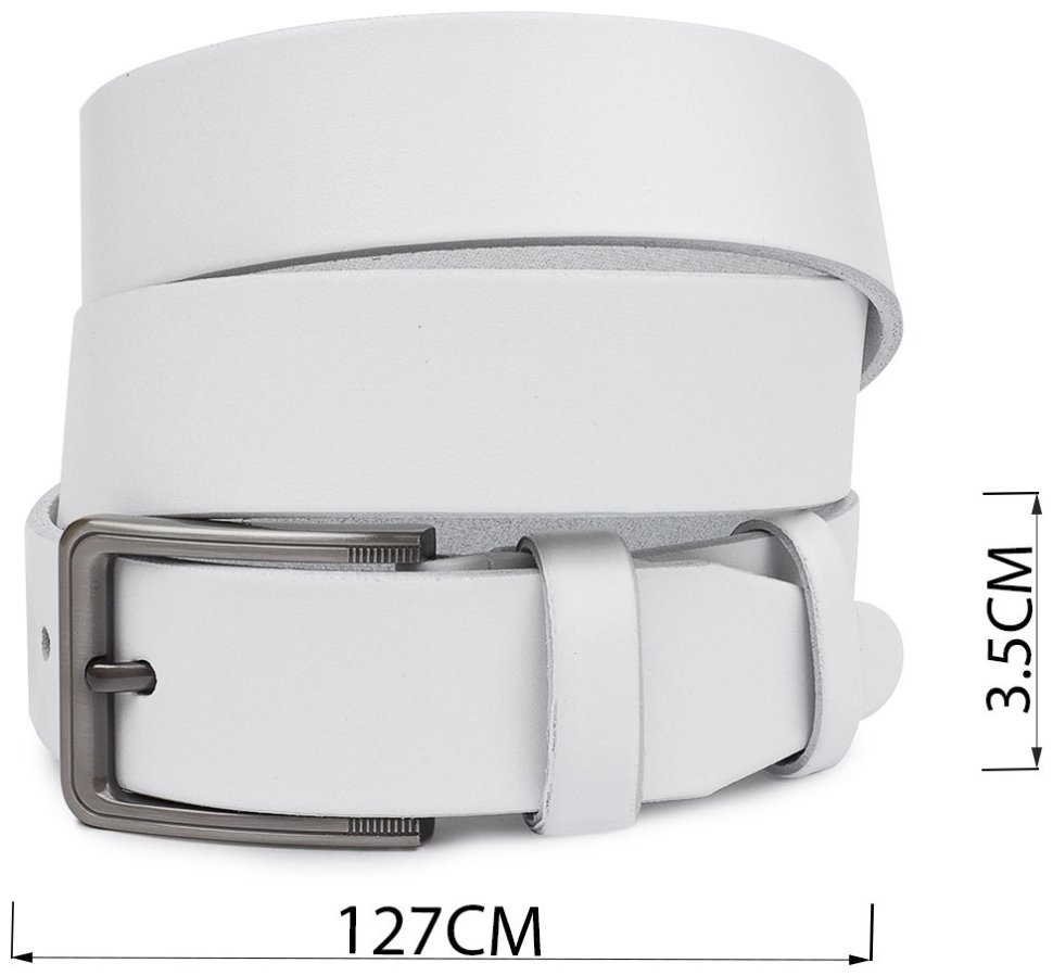 Гладкий брючный ремень из натуральной кожи белого цвета Vintage (2420718) modnotak фото №9