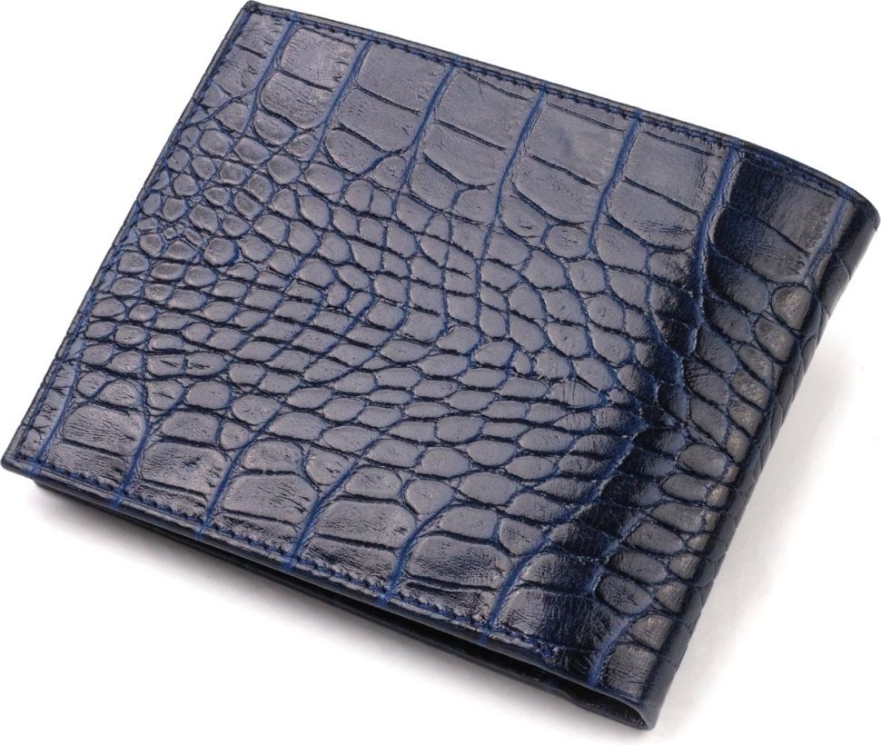 Синее мужское портмоне среднего размера из натуральной кожи с тиснением под крокодила CANPELLINI (2421861)