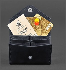 Темно-синий картхолдер из винтажной кожи с фиксацией на кнопку BlankNote (12979)