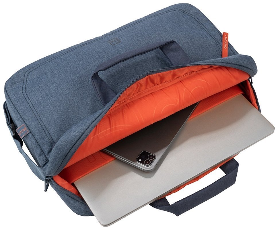 Стильная повседневная сумка для ноутбука до 14" с креплением на чемодан Tucano Hop синего цвета 103525 modnotak фото №3