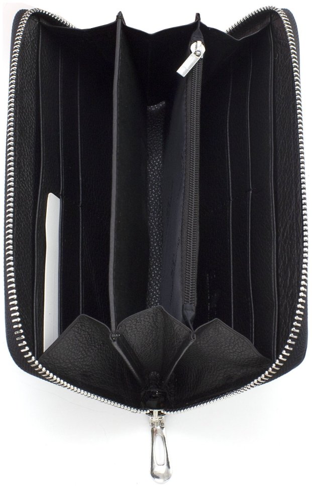 Женский кожаный кошелек черного цвета на одну молнию ST Leather 73825
