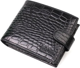 Чорний чоловічий горизонтальний гаманець із натуральної шкіри з тисненням під крокодила BOND (2422008)