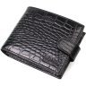 Чорний чоловічий горизонтальний гаманець із натуральної шкіри з тисненням під крокодила BOND (2422008) - 1