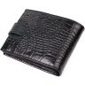Чорний чоловічий горизонтальний гаманець із натуральної шкіри з тисненням під крокодила BOND (2422008) - 2