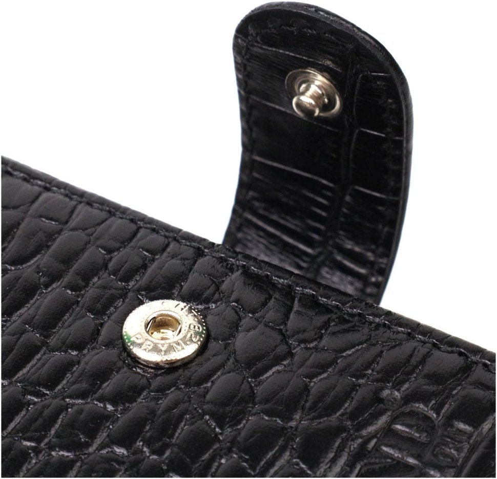 Чорний чоловічий горизонтальний гаманець із натуральної шкіри з тисненням під крокодила BOND (2422008)
