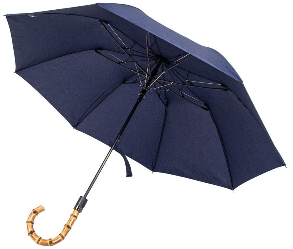 Мужской складной зонт полуавтомат синего цвета с ручкой из бамбука Fulton G938-041406 Portobello-1 Navy 94325 modnotak фото №4