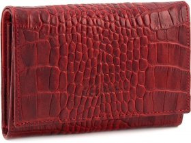 Красный классический кошелек из натуральной кожи с тиснением под крокодила Tony Bellucci (10752)