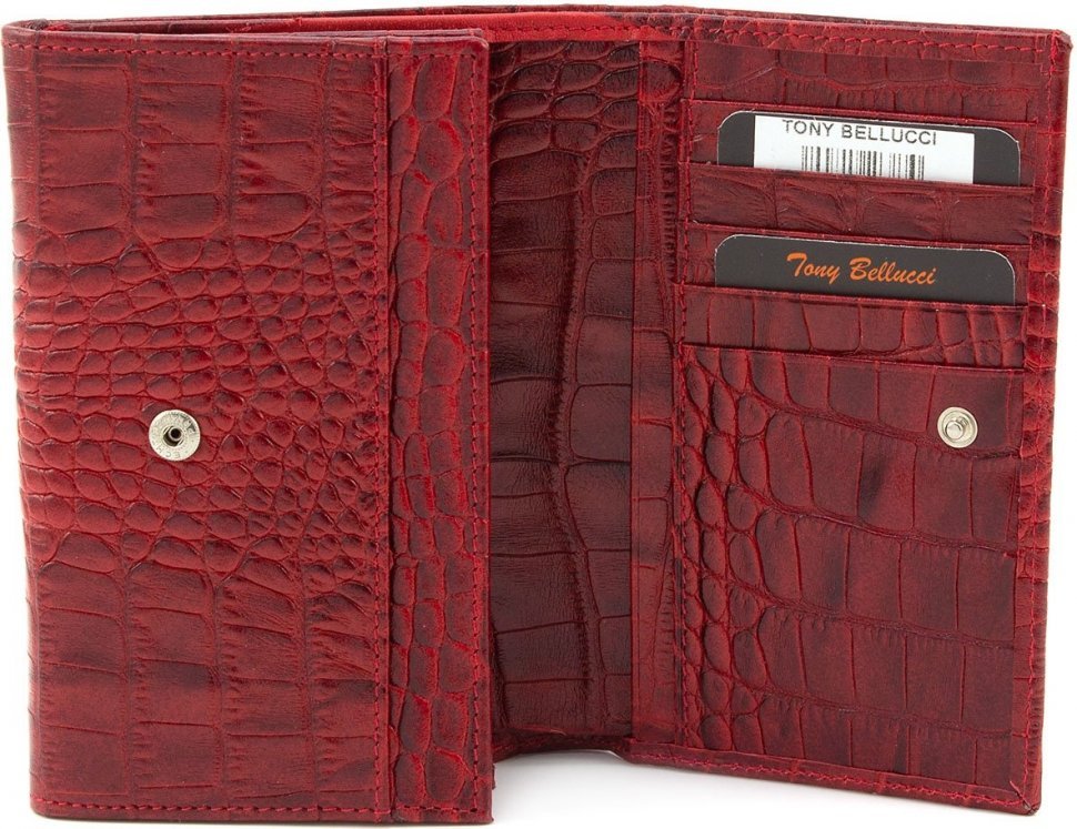 Червоний класичний гаманець з натуральної шкіри з тисненням під крокодила Tony Bellucci (10752)