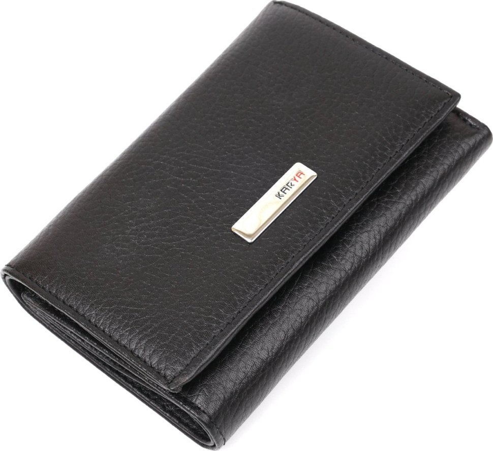 Жіночий класичний чорний гаманець потрійного складання з натуральної шкіри KARYA (2417238)