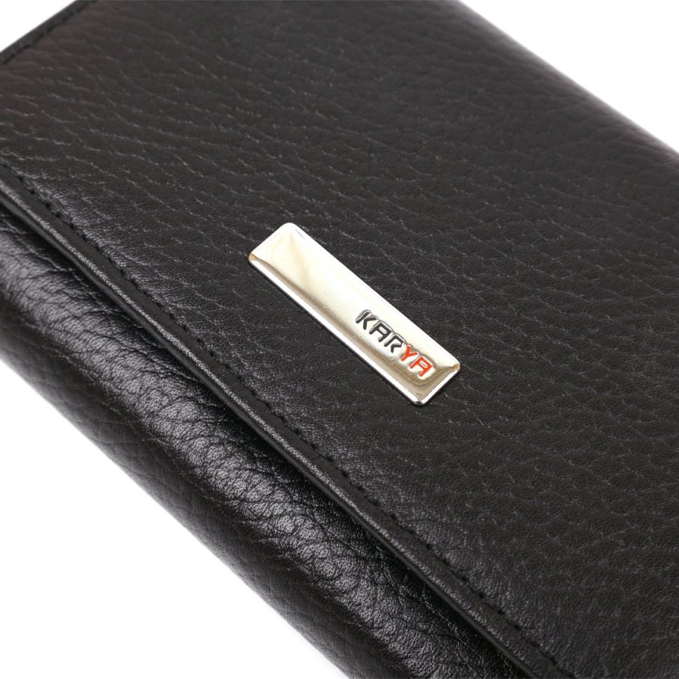Жіночий класичний чорний гаманець потрійного складання з натуральної шкіри KARYA (2417238)