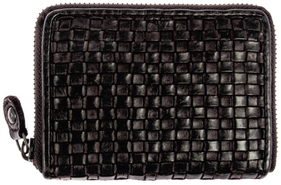 Качественный компактный женский кошелёк из натуральной плетёной кожи Ashwood 94425 (чёрный цвет) modnotak фото №1