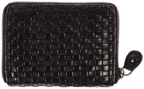 Качественный компактный женский кошелёк из натуральной плетёной кожи Ashwood 94425 (чёрный цвет)