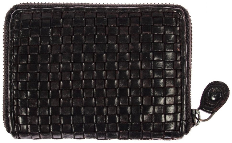 Качественный компактный женский кошелёк из натуральной плетёной кожи Ashwood 94425 (чёрный цвет) modnotak фото №2