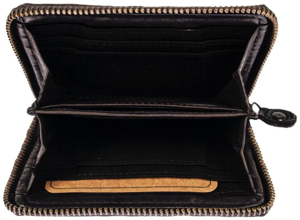 Качественный компактный женский кошелёк из натуральной плетёной кожи Ashwood 94425 (чёрный цвет) modnotak фото №3