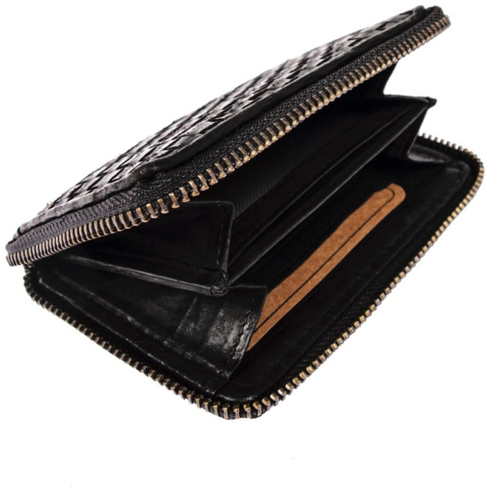 Качественный компактный женский кошелёк из натуральной плетёной кожи Ashwood 94425 (чёрный цвет) modnotak фото №4