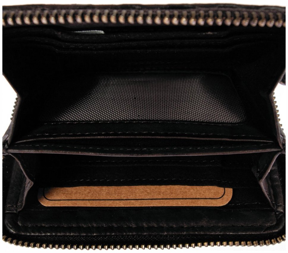 Качественный компактный женский кошелёк из натуральной плетёной кожи Ashwood 94425 (чёрный цвет) modnotak фото №5