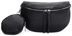 Повсякденна жіноча бананка із фактурної шкіри чорного кольору зі знімною монетницею Borsa Leather 104525