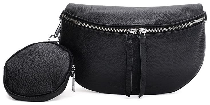 Повседневная женская бананка из фактурной кожи черного цвета с съемной монетницей Borsa Leather 104525 фото №1 Повседневная женская бананка из фактурной кожи черного цвета с съемной монетницей Borsa Leather 104525 modnotak фото №1