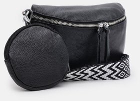 Повсякденна жіноча бананка із фактурної шкіри чорного кольору зі знімною монетницею Borsa Leather 104525