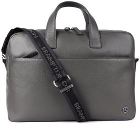 Кожаная мужская сумка для ноутбука до 15" Brampton London Commandeer 94525 серого цвета