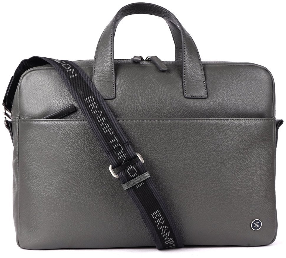 Кожаная мужская сумка для ноутбука до 15" Brampton London Commandeer 94525 серого цвета modnotak фото №1