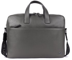 Кожаная мужская сумка для ноутбука до 15" Brampton London Commandeer 94525 серого цвета