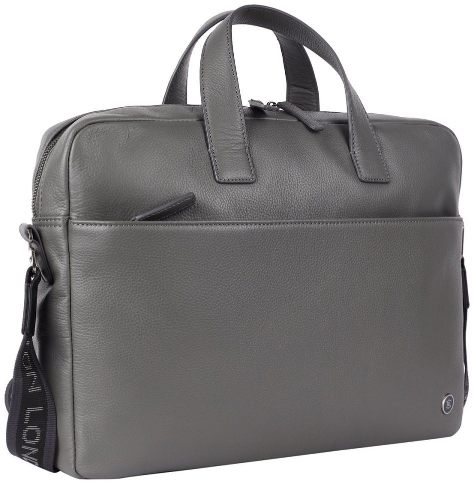Кожаная мужская сумка для ноутбука до 15" Brampton London Commandeer 94525 серого цвета modnotak фото №3