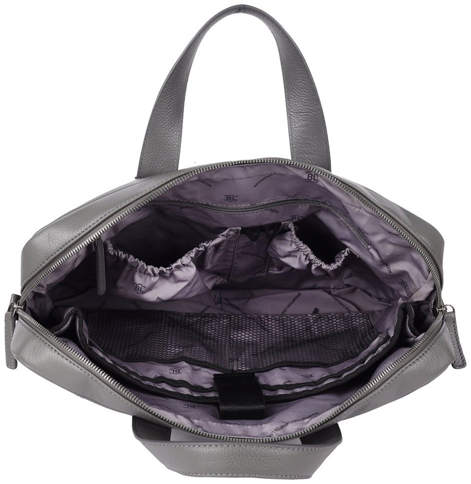 Кожаная мужская сумка для ноутбука до 15" Brampton London Commandeer 94525 серого цвета modnotak фото №6