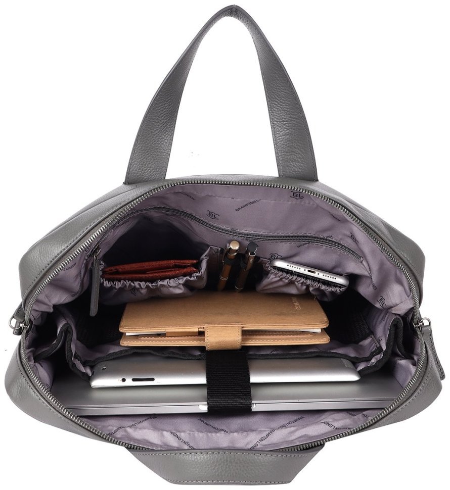 Кожаная мужская сумка для ноутбука до 15" Brampton London Commandeer 94525 серого цвета modnotak фото №7