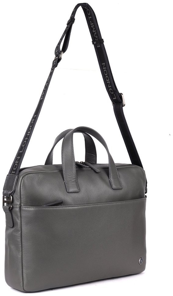 Кожаная мужская сумка для ноутбука до 15" Brampton London Commandeer 94525 серого цвета modnotak фото №10