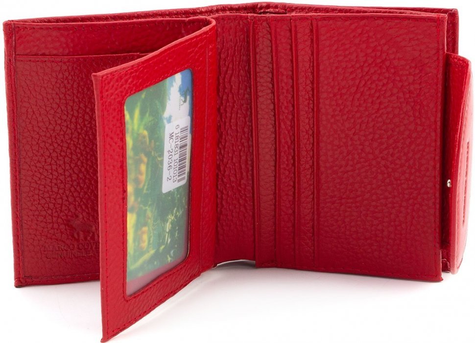 Червоний гаманець з натуральної шкіри на кнопці Marco Coverna (18886)