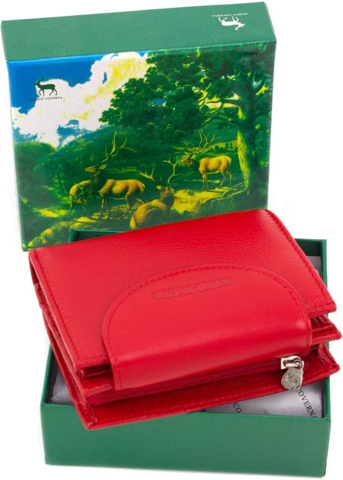 Червоний гаманець з натуральної шкіри на кнопці Marco Coverna (18886)