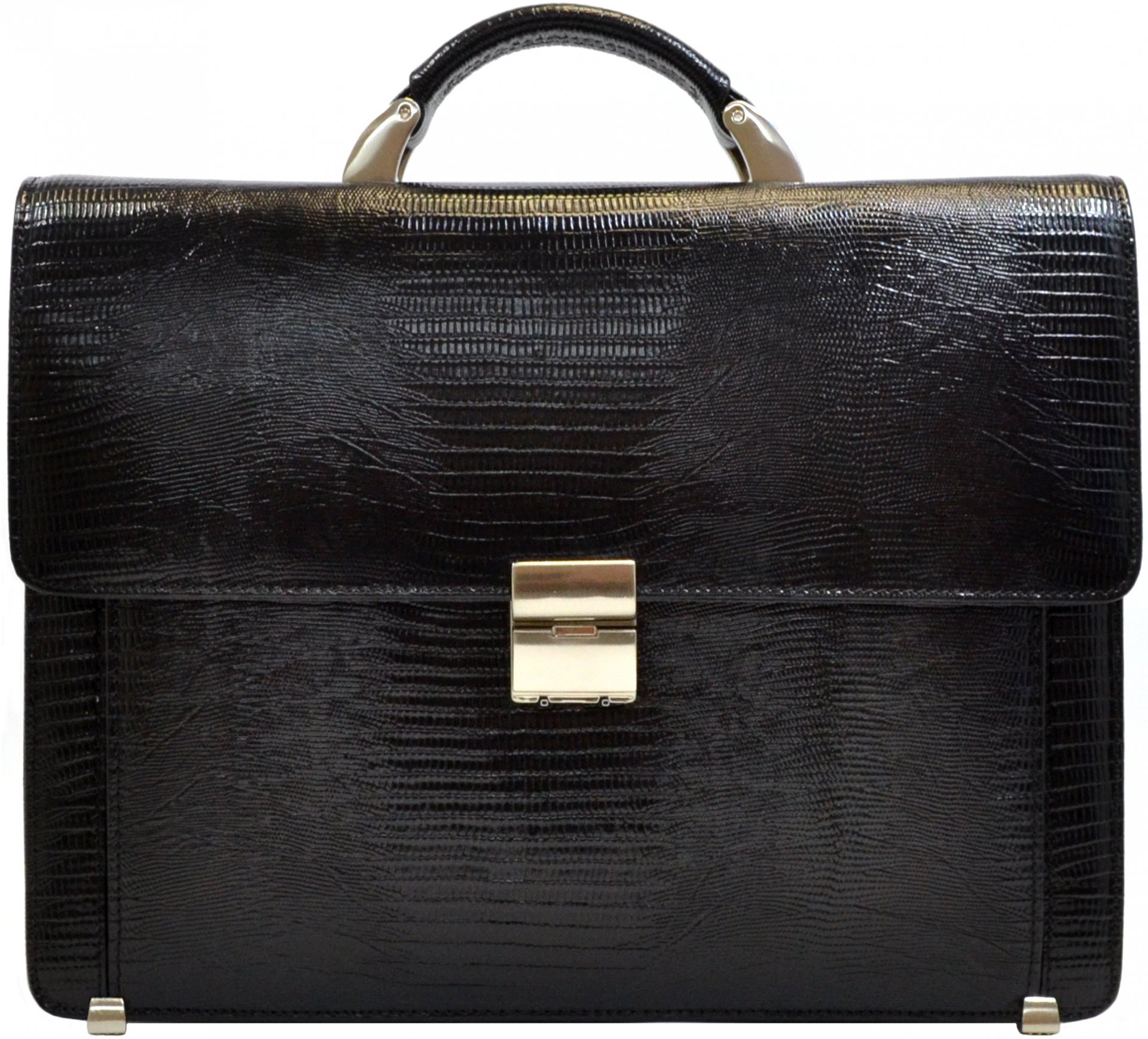Черный кожаный мужской портфель с тиснением под змею Desisan (19116)